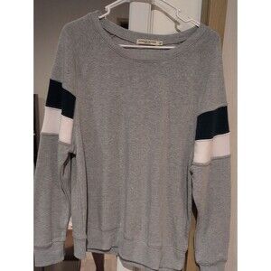 Chance or Fate Grey Crewneck Sweater with Black and White Sleeve Stripes